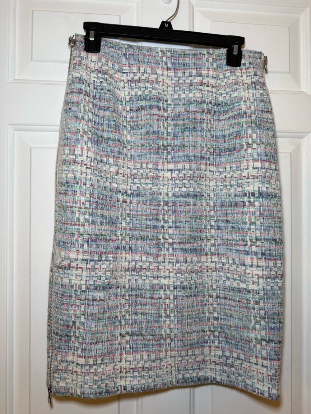 Hilton Hollis NY Tweed Pencil Skirt Sz 8 Spring Multi Double Side Zip Preppy